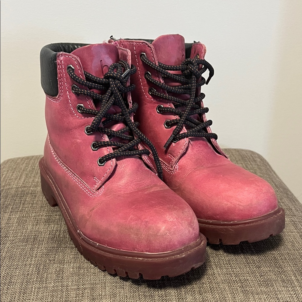 Biotime Pink Leather Lace-Up Boots 8.5